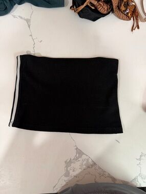 Honey Punch Black Ribbed Tube Top with White Side Stripe